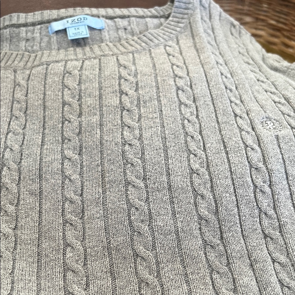 Izod Womens Cable Knit Crewneck 1X Sweater - Gray
